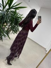 Mz 22778 Şerit Geçişli Bordo Etek