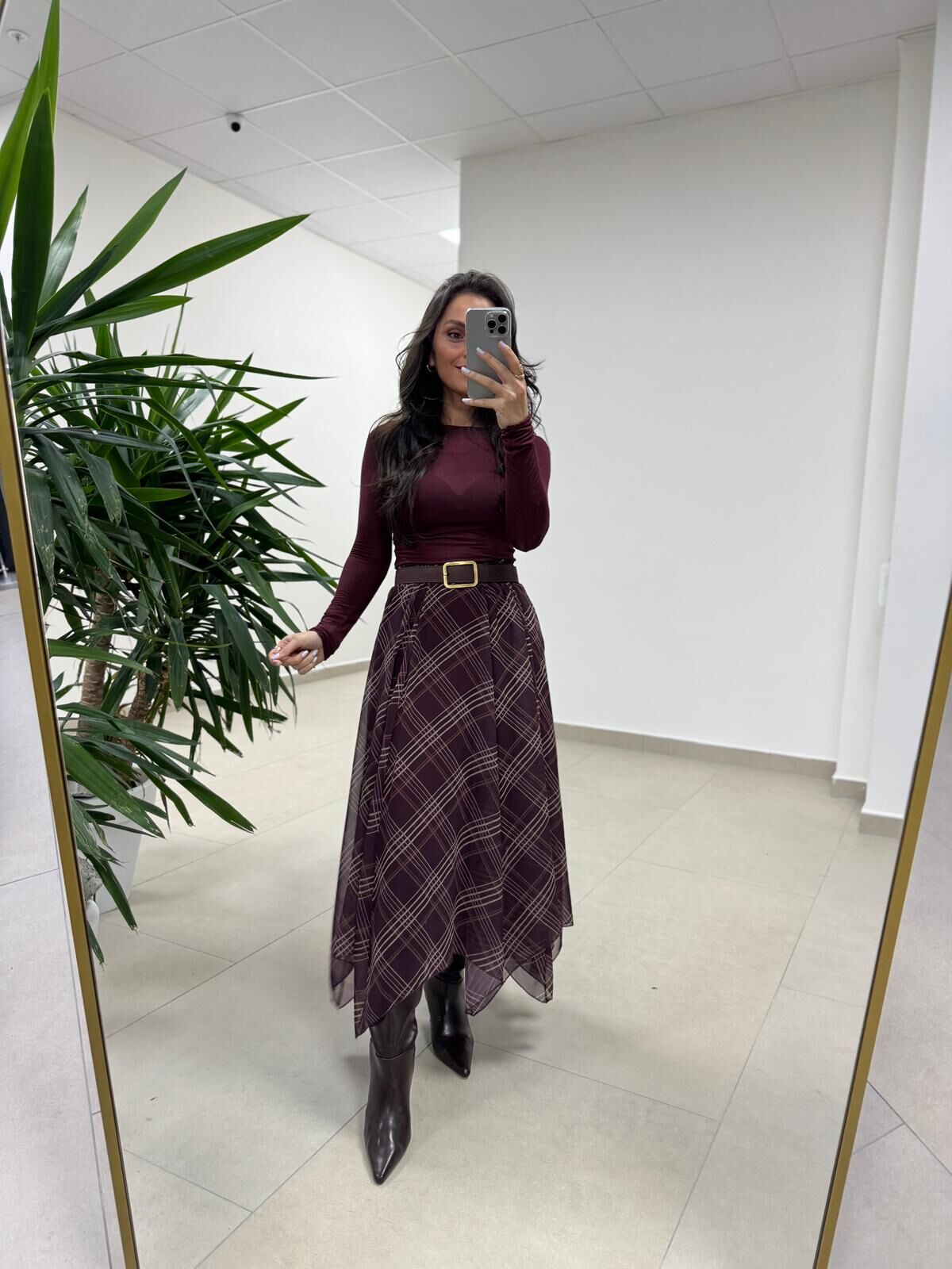 Mz 22778 Şerit Geçişli Bordo Etek