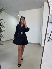 Sh 8697 Siyah Tensel Gömlek Elbise