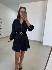Sh 8697 Siyah Tensel Gömlek Elbise