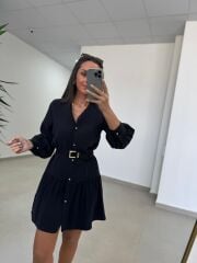 Sh 8697 Siyah Tensel Gömlek Elbise