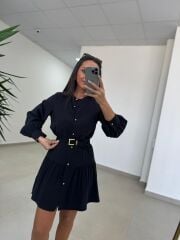 Sh 8697 Siyah Tensel Gömlek Elbise