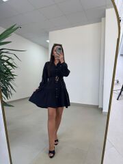 Sh 8697 Siyah Tensel Gömlek Elbise