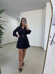 Sh 8697 Siyah Tensel Gömlek Elbise