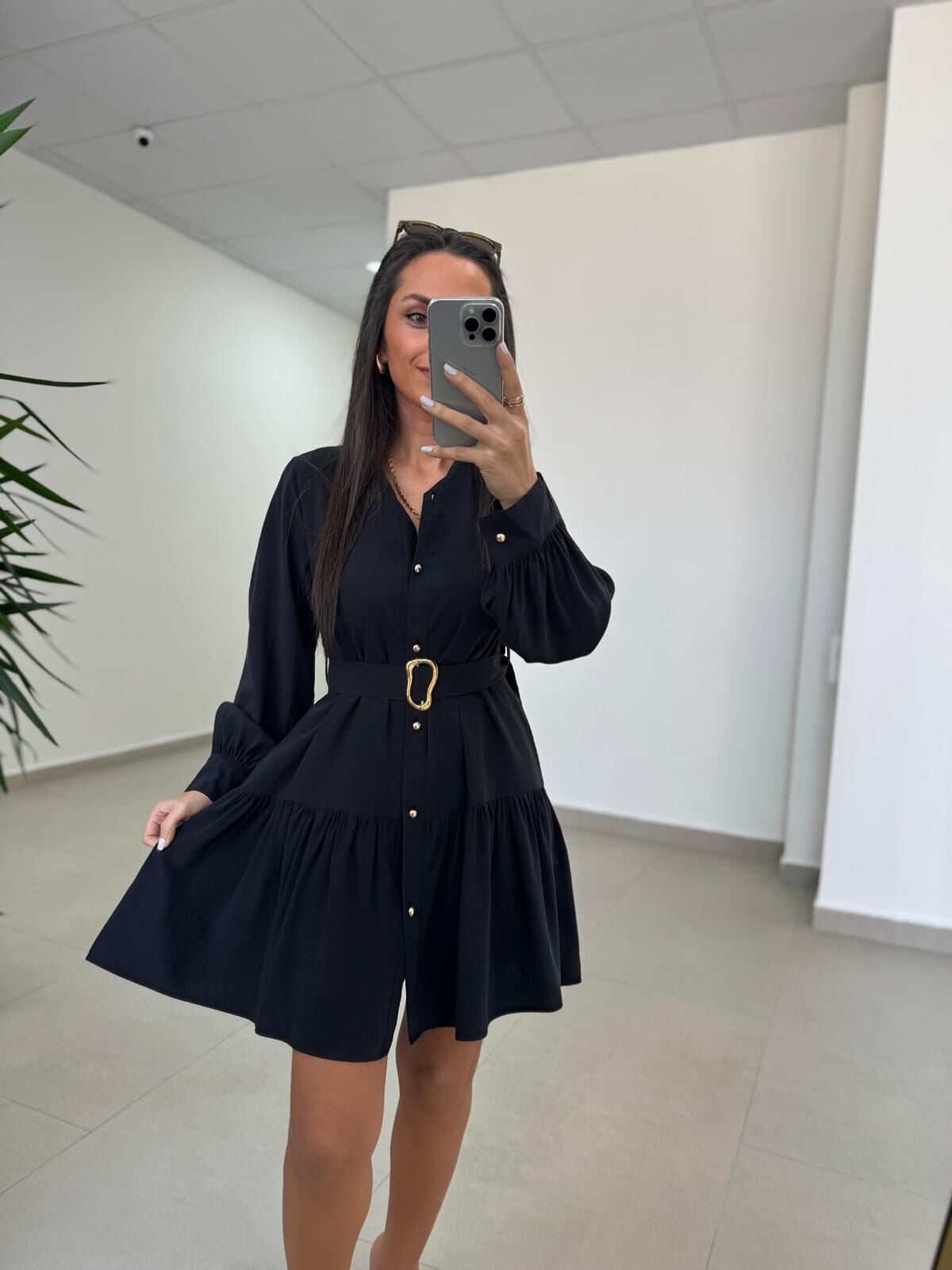 Sh 8697 Siyah Tensel Gömlek Elbise