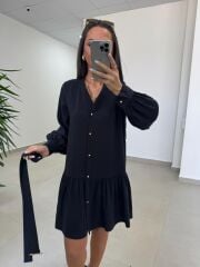 Sh 8697 Siyah Tensel Gömlek Elbise