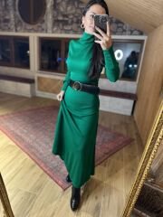 Balıkçı uzun yeşil triko elbise