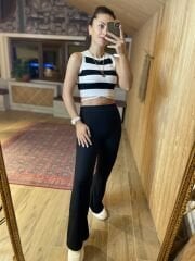 Siyah beyaz ipli triko crop