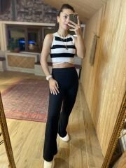 Siyah beyaz ipli triko crop