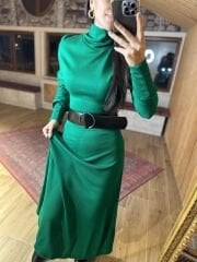 Balıkçı uzun yeşil triko elbise