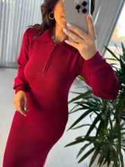 My Claret Red Collared Knit Dress
