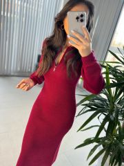My Claret Red Collared Knit Dress
