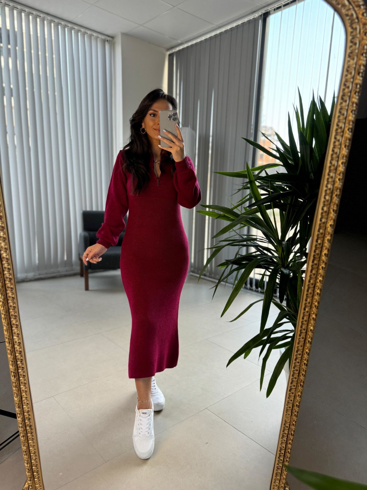 My Claret Red Collared Knit Dress