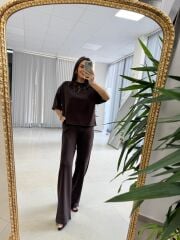 Nx 2383 Yaka Dantel Detaylı Modal Kahve Takım