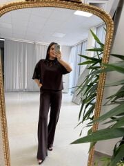 Nx 2383 Yaka Dantel Detaylı Modal Kahve Takım