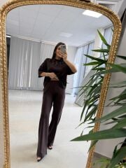 Nx 2383 Yaka Dantel Detaylı Modal Kahve Takım