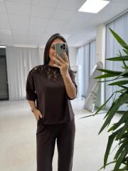 Nx 2383 Yaka Dantel Detaylı Modal Kahve Takım