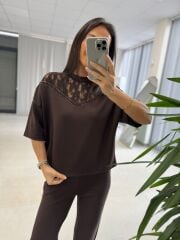 Nx 2383 Yaka Dantel Detaylı Modal Kahve Takım