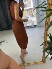 Mc 5843 Crep Kemerli Kahve Elbise