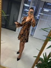 Mc Etek Ucu Volanlı  Zebra Şifon Elbise