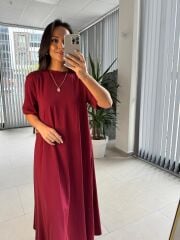 Dr 8408 Tasarım Bisiklet Yaka Bordo Elbise