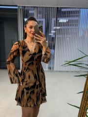 Mc Etek Ucu Volanlı  Zebra Şifon Elbise