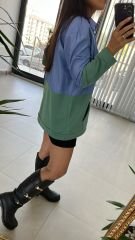 Gömlek Detaylı Yeşil Sweat