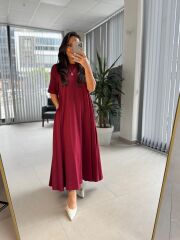 Dr 8408 Tasarım Bisiklet Yaka Bordo Elbise