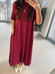 Dr 8408 Tasarım Bisiklet Yaka Bordo Elbise