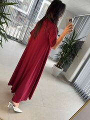 Dr 8408 Tasarım Bisiklet Yaka Bordo Elbise