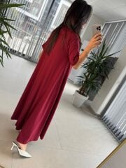 Dr 8408 Tasarım Bisiklet Yaka Bordo Elbise
