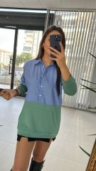 Gömlek Detaylı Yeşil Sweat