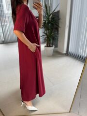 Dr 8408 Tasarım Bisiklet Yaka Bordo Elbise
