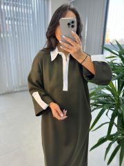 Dr 8161 Gömlek Yaka Detaylı Haki Modal Elbise