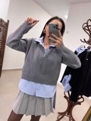 Pi 2714 Premium Poplin Yaka Antrasit Triko