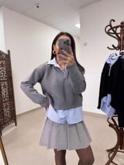 Pi 2714 Premium Poplin Yaka Antrasit Triko