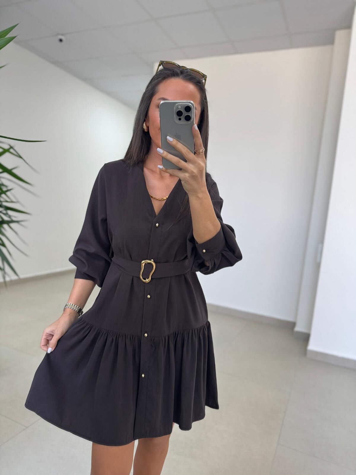 Sh 8697 Kahve Tensel Gömlek Elbise