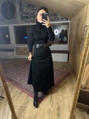 Siyah balıkçı uzun triko elbise