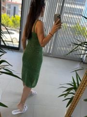 Mc 5789 Ajurlu Haki Triko Elbise