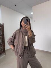 Pi 55809 Açık Vizon Bomber Ceketli Palazzo Takım