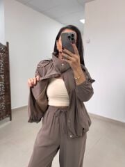 Pi 55809 Açık Vizon Bomber Ceketli Palazzo Takım