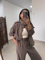 Pi 55809 Açık Vizon Bomber Ceketli Palazzo Takım