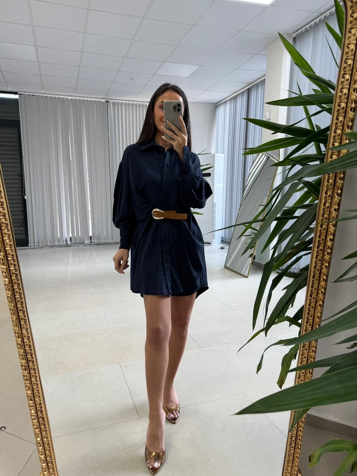 Kd 7701 Kemer Detaylı Laci Gömlek Elbise