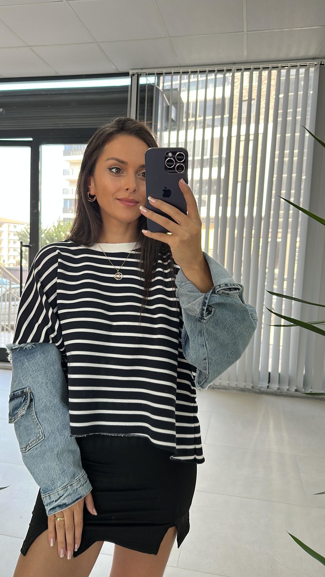 Dr 2485 Kolu Denimli Siyah Çizgili Sweat