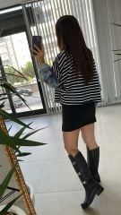 Dr 2485 Kolu Denimli Siyah Çizgili Sweat