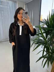 Dr 8161 Gömlek Yaka Detaylı Siyah Modal Elbise