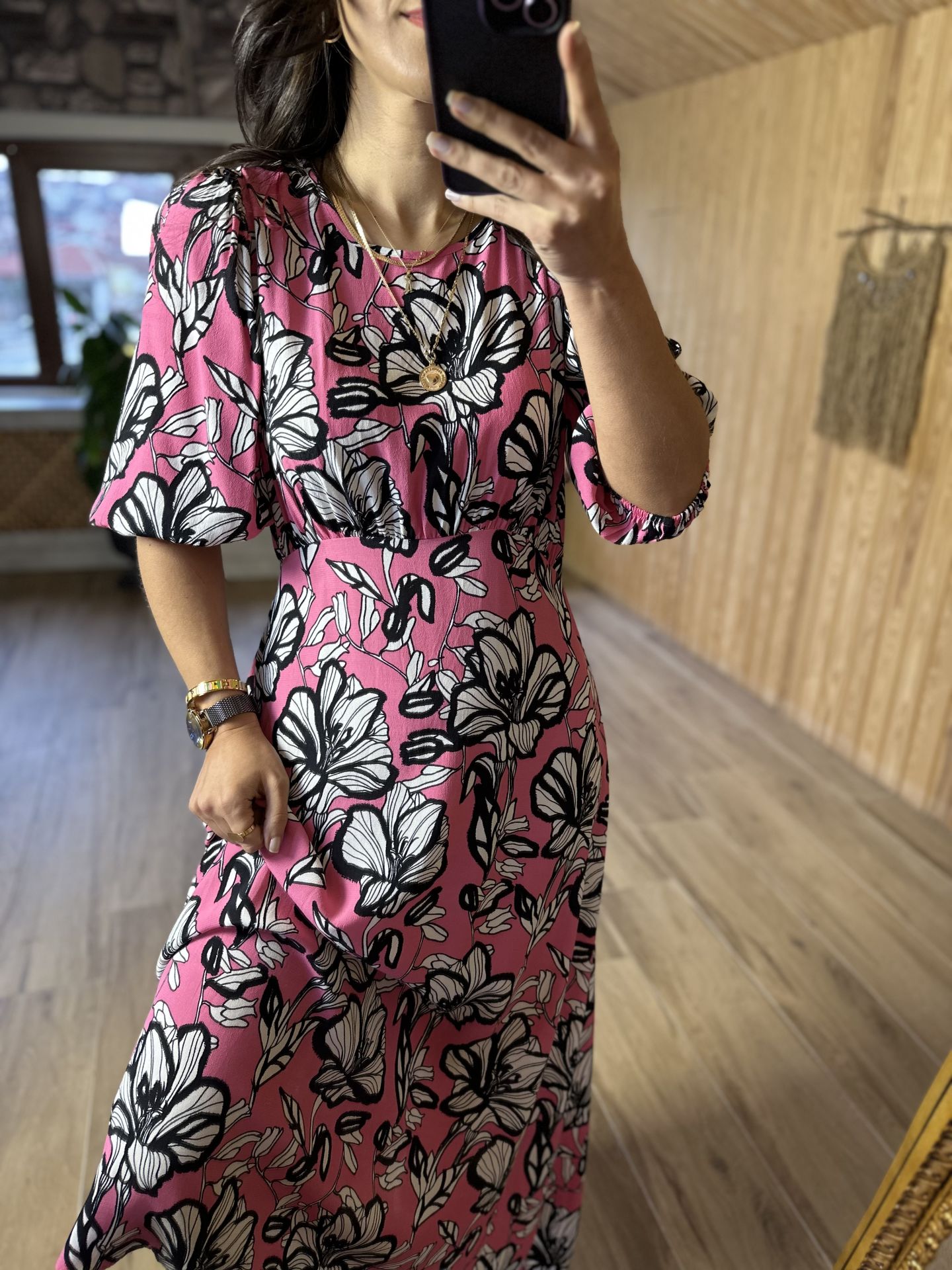 Maxisize Pink and black floral morocco dress
