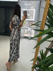 My 3407 Zebra Saten Siyah Elbise