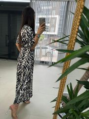 My 3407 Zebra Saten Siyah Elbise