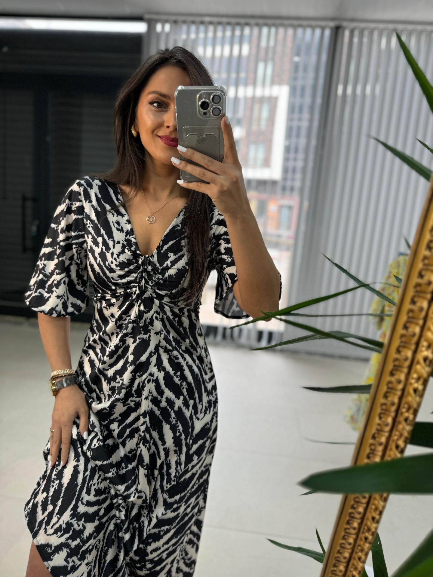 My 3407 Zebra Saten Siyah Elbise